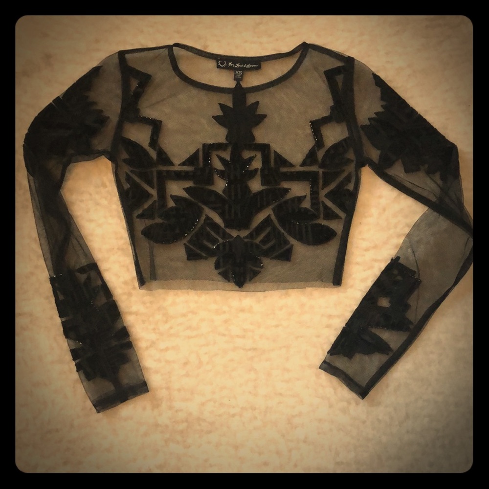 For Love & Lemons Sheer Velvet Black Crop Top XS